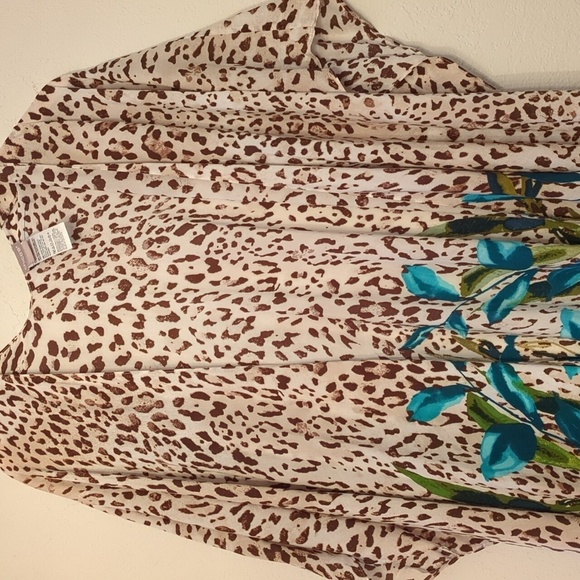 Chico's Leopard print floral Ruana Long Line Wrap Kimono NWOT beach one Size - Picture 4 of 9